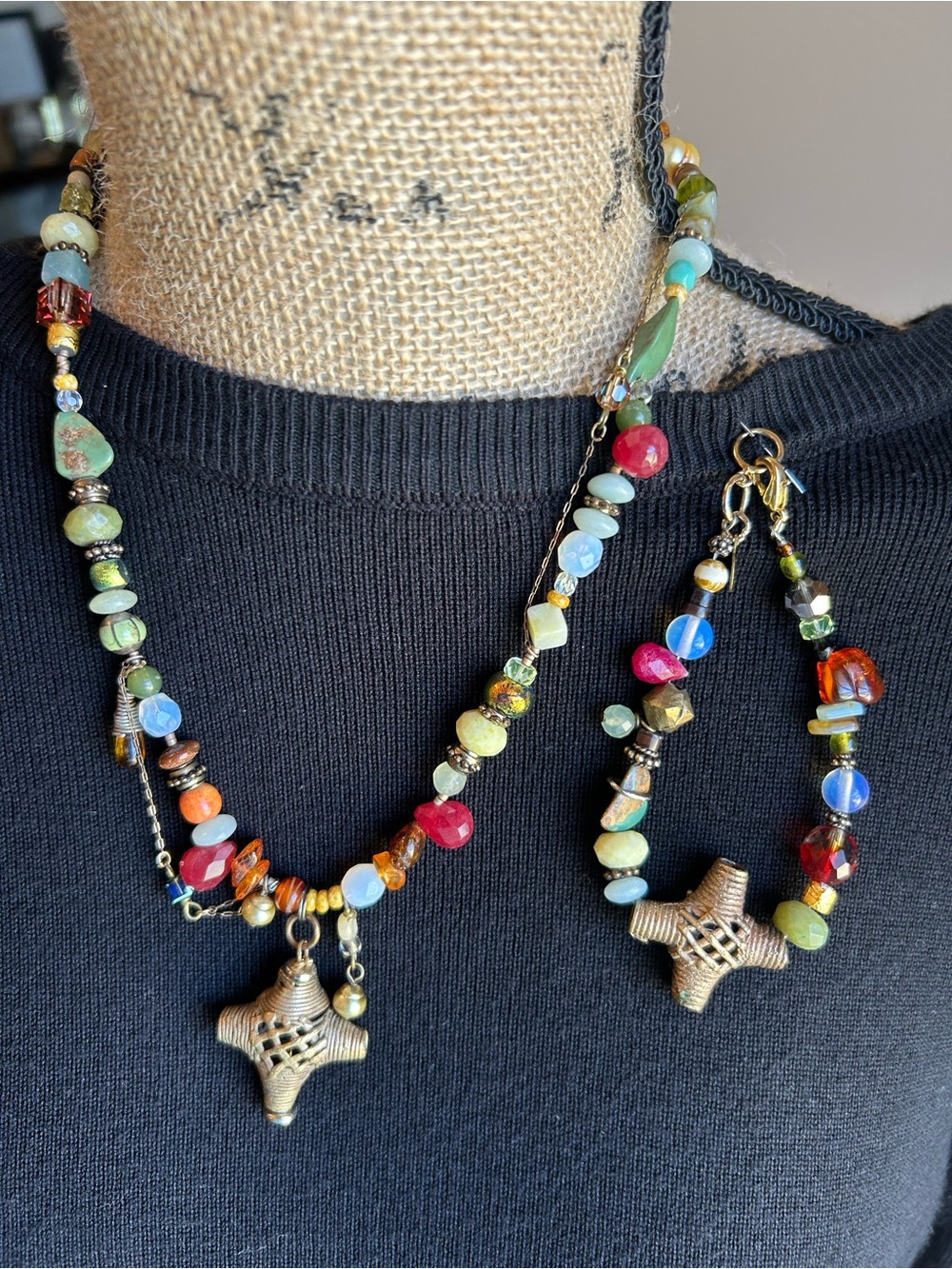 Lori Ann Layden Design Necklace and Bracelet Set with Antique Charms